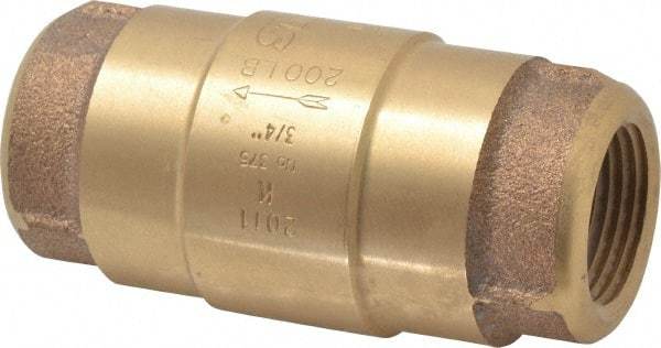 Strataflo - 3/4" Brass Check Valve - Inline, FNPT x FNPT, 200 WOG - USA Tool & Supply