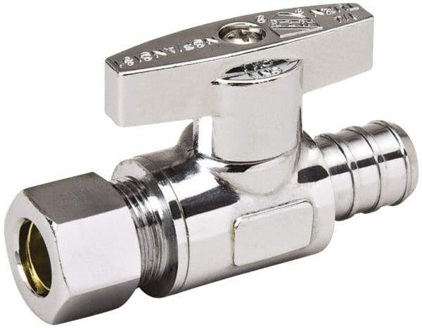 Value Collection - PEX 1/2 Inlet, 125 Max psi, Chrome Finish, Brass Water Supply Stop Valve - 3/8 Compression Outlet, Straight, Chrome Handle, For Use with Any Water Supply Shut Off Application - USA Tool & Supply