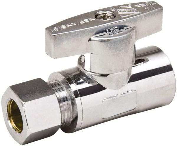 Value Collection - CPVC 1/2 Inlet, 125 Max psi, Chrome Finish, Brass Water Supply Stop Valve - 3/8 Compression Outlet, Straight, Chrome Handle, For Use with Any Water Supply Shut Off Application - USA Tool & Supply