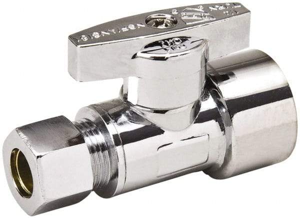 Value Collection - FIP 1/2 Inlet, 125 Max psi, Chrome Finish, Brass Water Supply Stop Valve - 3/8 Compression Outlet, Straight, Chrome Handle, For Use with Any Water Supply Shut Off Application - USA Tool & Supply