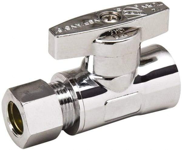 Value Collection - FIP 3/8 Inlet, 125 Max psi, Chrome Finish, Brass Water Supply Stop Valve - 3/8 Compression Outlet, Straight, Chrome Handle, For Use with Any Water Supply Shut Off Application - USA Tool & Supply