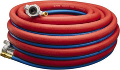 Parker - 3/4" ID 50' Long Jackhammer Hose - Universal Style Coupling (Air Hose)/Male NPT (Water Hose) Ends, 300 Working psi, -40 to 212°F, 3/4 x 3/8" Fitting, Red & Blue - USA Tool & Supply