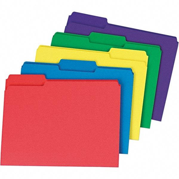 Universal One - 9-5/8 x 11-3/4", Letter Size, Assorted Colors, File Folders with Top Tab - 11 Point Stock, 1/3 Tab Cut Location - USA Tool & Supply