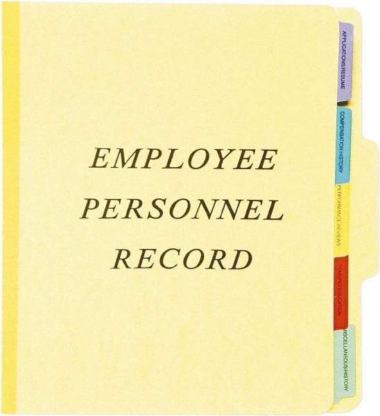 Pendaflex - 8-1/2 x 11", Letter Size, Yellow, Personnel File Folder - 20 Point Stock, 1/3 Tab Cut Location - USA Tool & Supply