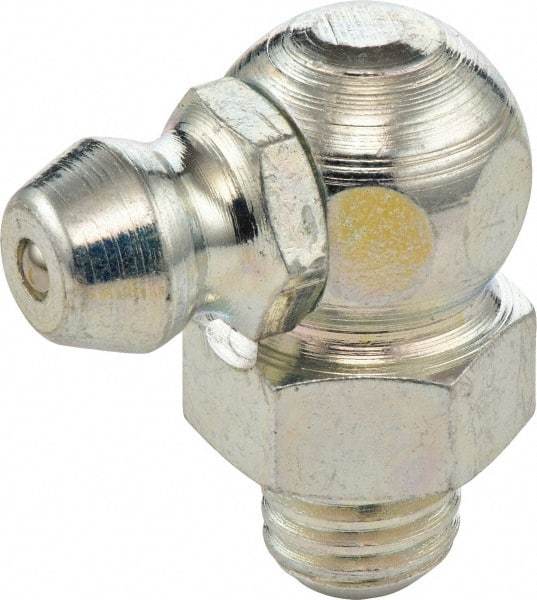 Umeta - 90° Head Angle, M8x1 Metric Stainless Steel Standard Grease Fitting - 9mm Hex, 18mm Overall Height, 5.5mm Shank Length - USA Tool & Supply