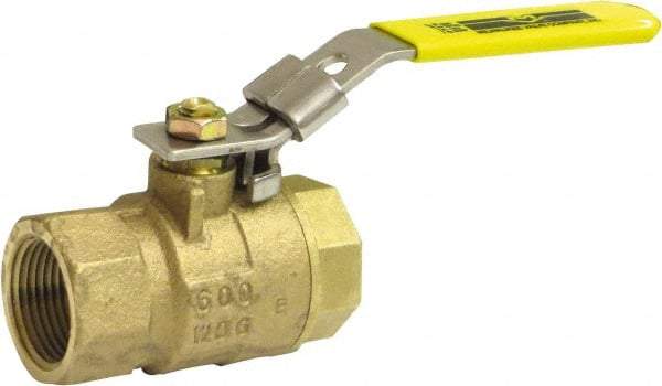Milwaukee Valve - 1/2" Pipe, Full Port, Bronze Standard Ball Valve - 2 Piece, Threaded (NPT) Ends, Locking Lever Handle, 125 WOG, 150 WSP - USA Tool & Supply