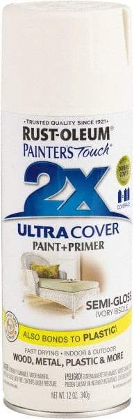 Rust-Oleum - Ivory Bisque, Semi Gloss, Enamel Spray Paint - 8 Sq Ft per Can, 12 oz Container, Use on Multipurpose - USA Tool & Supply