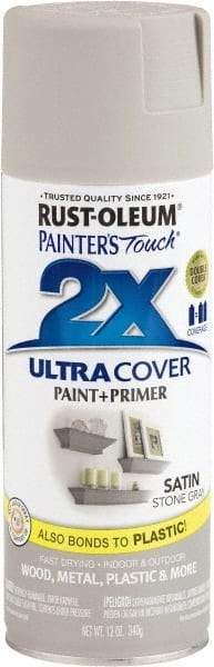 Rust-Oleum - Stone Gray, Satin, Enamel Spray Paint - 8 Sq Ft per Can, 12 oz Container, Use on Multipurpose - USA Tool & Supply
