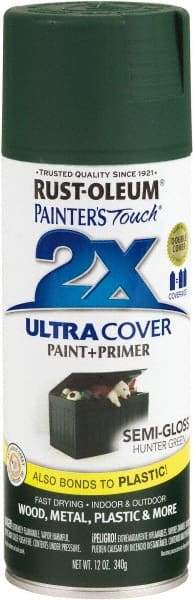 Rust-Oleum - Hunter Green, Semi Gloss, Enamel Spray Paint - 8 Sq Ft per Can, 12 oz Container, Use on Multipurpose - USA Tool & Supply