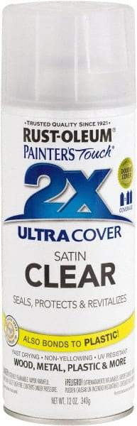 Rust-Oleum - Clear, Satin, Enamel Spray Paint - 8 Sq Ft per Can, 12 oz Container, Use on Multipurpose - USA Tool & Supply