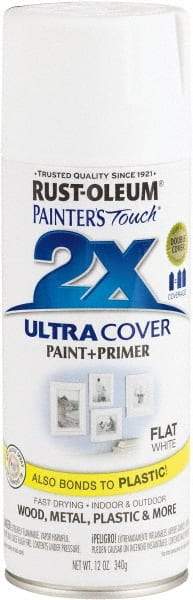 Rust-Oleum - White, Flat, Enamel Spray Paint - 8 Sq Ft per Can, 12 oz Container, Use on Multipurpose - USA Tool & Supply