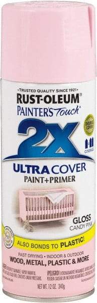 Rust-Oleum - Candy Pink, Gloss, Enamel Spray Paint - 8 Sq Ft per Can, 12 oz Container, Use on Multipurpose - USA Tool & Supply