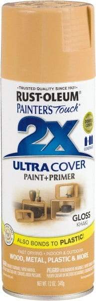 Rust-Oleum - Khaki (Color), Gloss, Enamel Spray Paint - 8 Sq Ft per Can, 12 oz Container, Use on Multipurpose - USA Tool & Supply