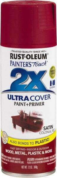 Rust-Oleum - Colonial Red, Satin, Enamel Spray Paint - 8 Sq Ft per Can, 12 oz Container, Use on Multipurpose - USA Tool & Supply