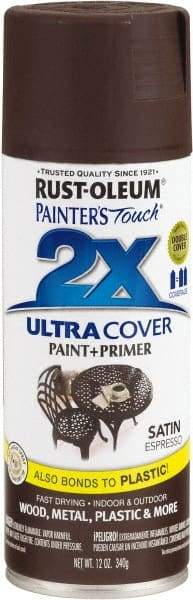 Rust-Oleum - Espresso, Satin, Enamel Spray Paint - 8 Sq Ft per Can, 12 oz Container, Use on Multipurpose - USA Tool & Supply