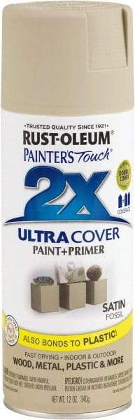 Rust-Oleum - Fossil (Color), Satin, Enamel Spray Paint - 8 Sq Ft per Can, 12 oz Container, Use on Multipurpose - USA Tool & Supply