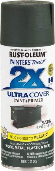 Rust-Oleum - Hunt Club Green, Satin, Enamel Spray Paint - 8 Sq Ft per Can, 12 oz Container, Use on Multipurpose - USA Tool & Supply