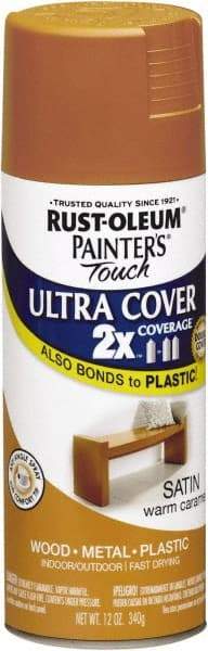 Rust-Oleum - Warm Caramel, Satin, Enamel Spray Paint - 8 Sq Ft per Can, 12 oz Container, Use on Multipurpose - USA Tool & Supply