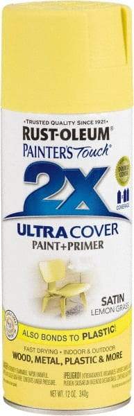 Rust-Oleum - Lemon Grass, Satin, Enamel Spray Paint - 8 Sq Ft per Can, 12 oz Container, Use on Multipurpose - USA Tool & Supply