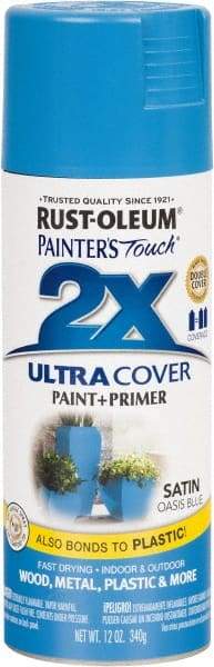 Rust-Oleum - Oasis Blue, Satin, Enamel Spray Paint - 8 Sq Ft per Can, 12 oz Container, Use on Multipurpose - USA Tool & Supply