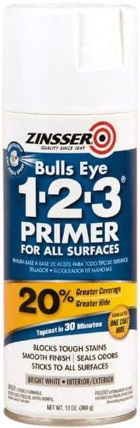Rust-Oleum - 13 oz White Water-Based Acrylic Enamel Primer - 8 to 12 Sq Ft Coverage, Quick Drying, Interior/Exterior - USA Tool & Supply