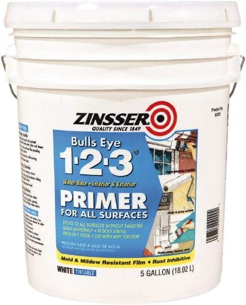 Rust-Oleum - 5 Gal White Water-Based Acrylic Enamel Primer - 450 Sq Ft Coverage, 86 gL Content, Quick Drying, Interior/Exterior - USA Tool & Supply