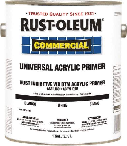 Rust-Oleum - 1 Gal White Water-Based Acrylic Enamel Primer - 350 to 450 Sq Ft Coverage, <100 gL Content, Quick Drying, Interior/Exterior - USA Tool & Supply