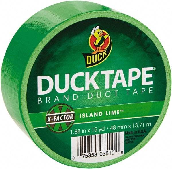 Duck - 1-7/8" x 15 Yds Green Duct Tape - 9 mil, Rubber Adhesive, Vinyl Backing, 22 Lb/ln Tensile Strength, Series DUC - USA Tool & Supply