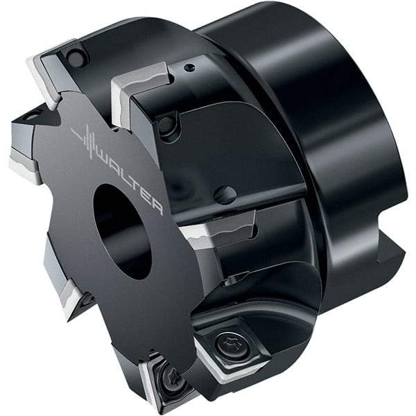 Walter - 8 Inserts, 80.01mm Cut Diam, 27mm Arbor Diam, 8.41mm Max Depth of Cut, Indexable Square-Shoulder Face Mill - 90° Lead Angle, 50.01mm High, SD.W09T3.. Insert Compatibility, Through Coolant, Series M4132 - USA Tool & Supply