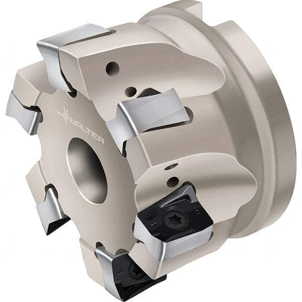 Walter - 4 Inserts, 50mm Cut Diam, 22mm Arbor Diam, Indexable Square-Shoulder Face Mill - 0° Lead Angle, 40mm High, Through Coolant, Series F4041-B1-LN1307 - USA Tool & Supply