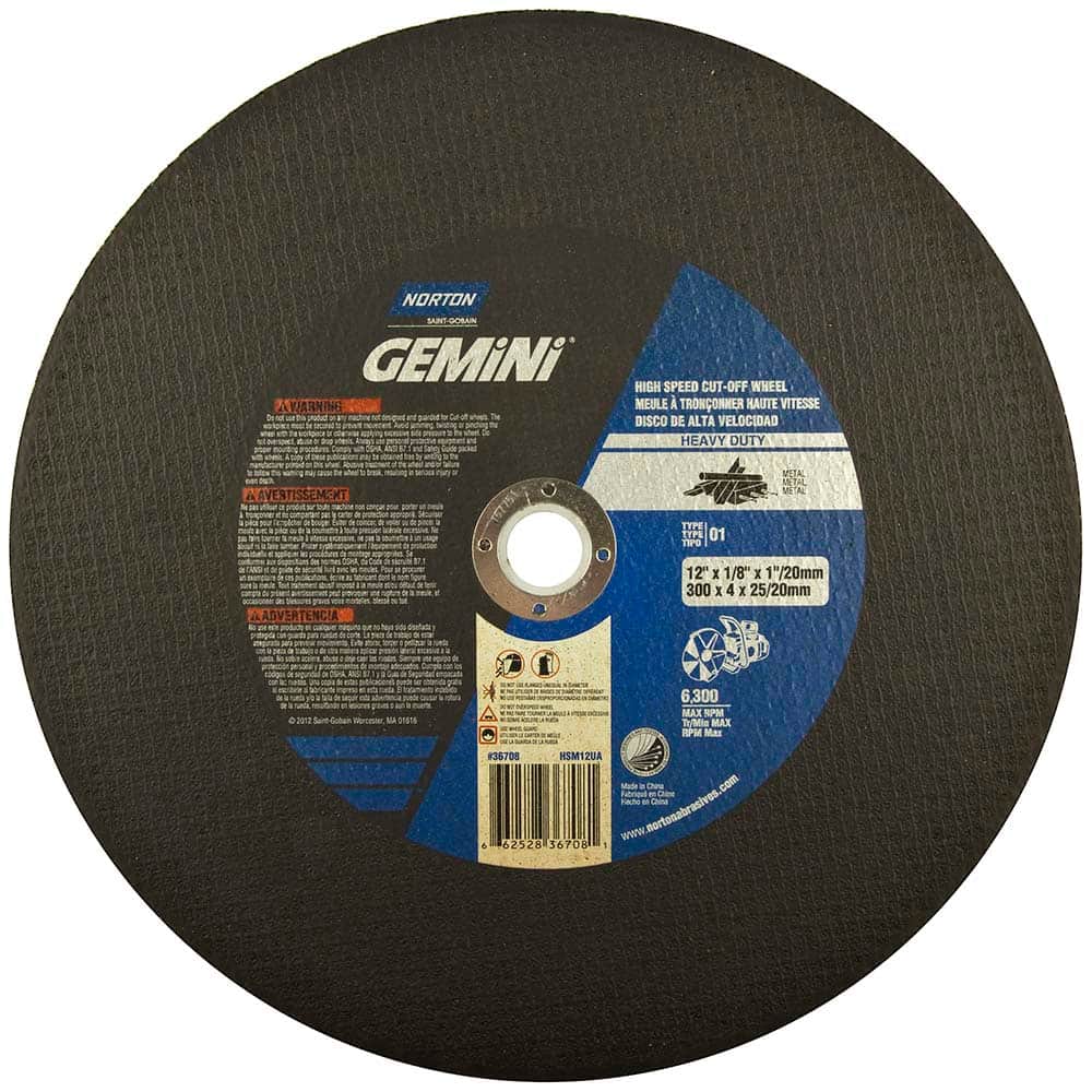 Norton - 12 x 1/8, 1" Hole 24 Grit Aluminum Oxide Cutoff Wheel - USA Tool & Supply