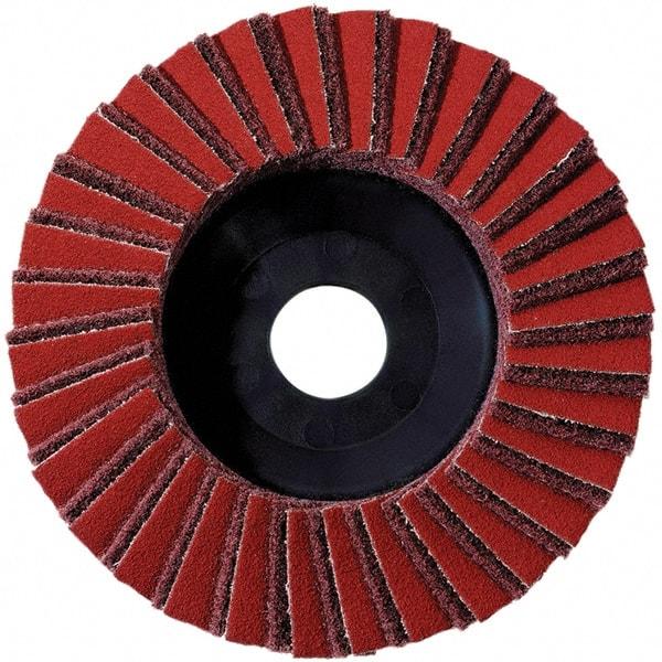 Metabo - 40 Grit, 5" Disc Diam, 7/8" Center Hole, Type 29 Aluminum Oxide Flap Disc - 12,225 Max RPM, Fiberglass Backing, Arbor Attaching System, Coated & Non-Woven Combo - USA Tool & Supply