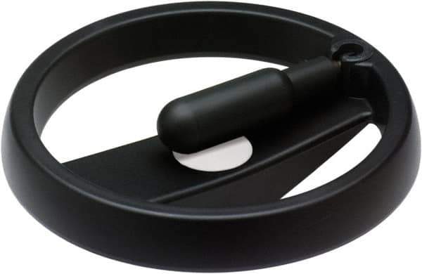 Elesa - 3.9", 2 Spoke Handwheel with Rectractable Handle - 0.71" Hub, High Impact Strength Technopolymer, Black Matte Finish - USA Tool & Supply