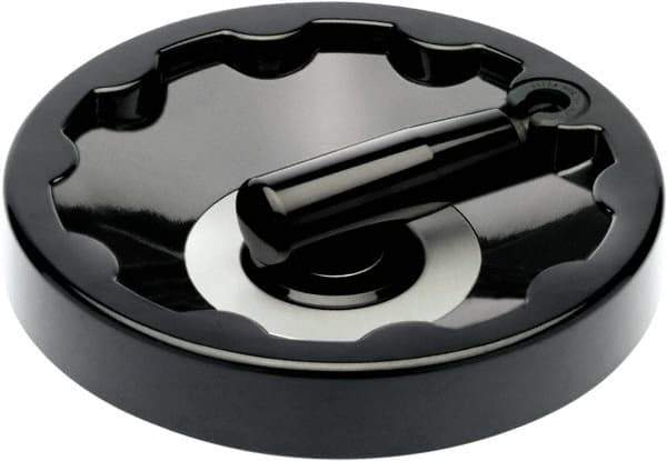 Elesa - 3.94" Diam, Duroplast Handwheel with Fold Away Handle - 0.94" Hub Diam - USA Tool & Supply