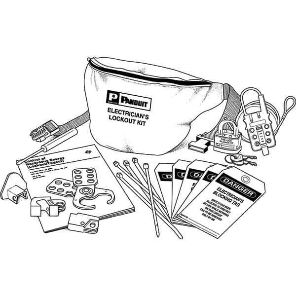 Panduit - 12 Piece Electrical Lockout Kit - Keyed Differently, Comes in Pouch - USA Tool & Supply