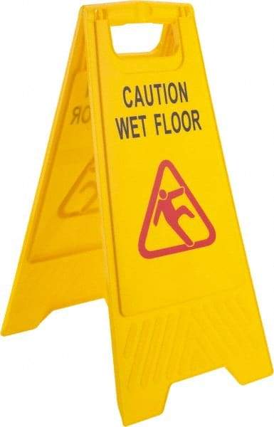 PRO-SOURCE - Caution - Wet Floor, 12" Wide x 24" High, Plastic Floor Sign - A-Frame, Red & Black on Yellow, For Accident Prevention - USA Tool & Supply