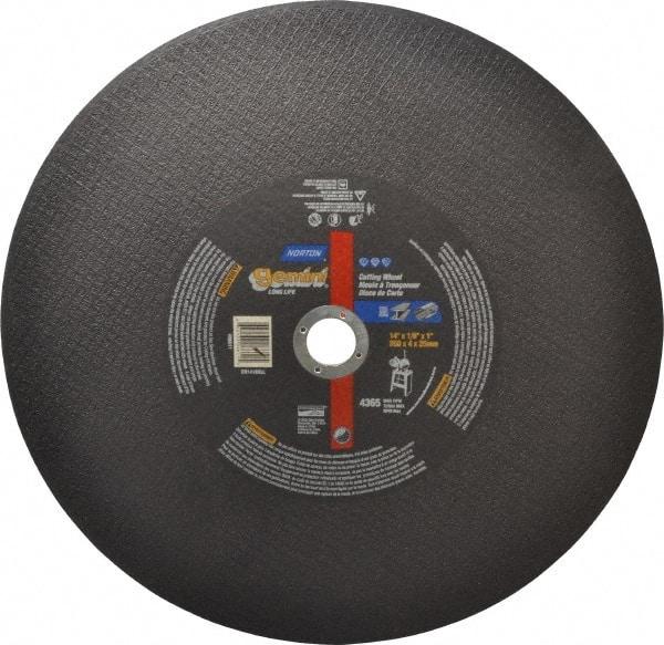 Norton - 14" Aluminum Oxide Cutoff Wheel - 1/8" Thick, 1" Arbor, 4,365 Max RPM, Use with Stationary Tools - USA Tool & Supply