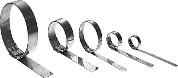 IDEAL TRIDON - 5" ID, Grade 201, Stainless Steel Preformed J-Type Clamp - 3/4" Wide x 0.03" Thick - USA Tool & Supply