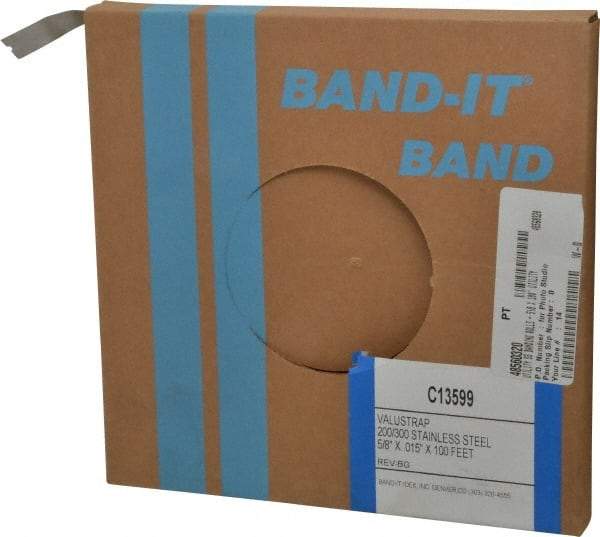 Made in USA - Grade 200 to 300, Stainless Steel Banding Strap Roll - 5/8" Wide x 0.015" Thick - USA Tool & Supply