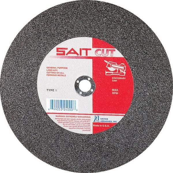 Sait - 10" 36 Grit Aluminum Oxide Cutoff Wheel - 1/8" Thick, 5/8" Arbor, 6,100 Max RPM, Use with Stationary Tools - USA Tool & Supply