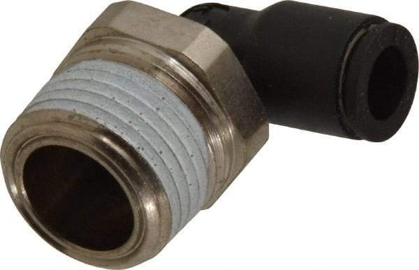 Legris - 1/4" OD, 3/8 NPT, Nylon/Nickel Plated Brass Push-to-Connect Male Elbow - 290 Max psi - USA Tool & Supply