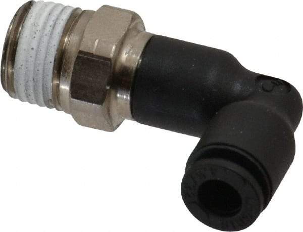 Legris - 5/32" OD, 1/8 NPT, Nylon/Nickel Plated Brass Push-to-Connect Extended Male Elbow - 290 Max psi - USA Tool & Supply
