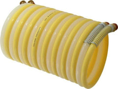 Coilhose Pneumatics - 3/8" ID, 3/8 Thread, 12' Long, Yellow & Natural Nylon Coiled & Self Storing Hose - 165 Max psi, Male Swivel x Male Swivel - USA Tool & Supply