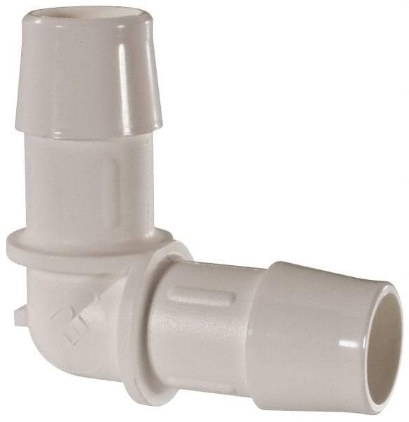 Made in USA - 5/8" Barb, Polypropylene Single Barbed Tube Elbow - White - USA Tool & Supply