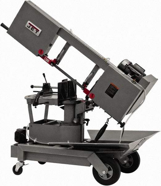 Jet - 8 x 9" Max Capacity, Manual Step Pulley Horizontal Bandsaw - 64, 132 & 247 SFPM Blade Speed, 115/230 Volts, 90°, 1 hp, 1 Phase - USA Tool & Supply