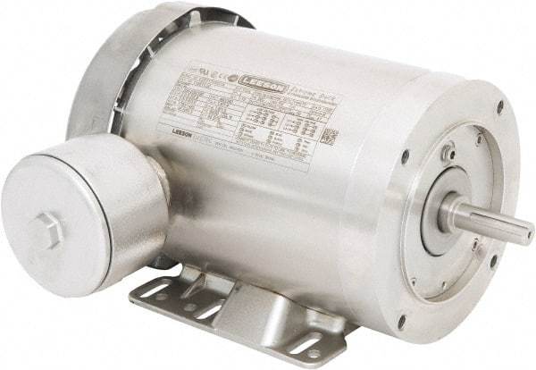 Leeson - 1 Max hp, 1,800 Max RPM, Premium Efficient Electric AC DC Motor - 230/460 V Input, Three Phase, 56C Frame, C-Face with Base Mount, TEFC Enclosure - USA Tool & Supply