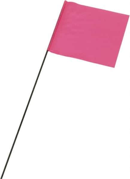 Ability One - 3" High x 3-1/2" Wide, Pink Glow PVC Marking Flag - 21" Overall Height - USA Tool & Supply
