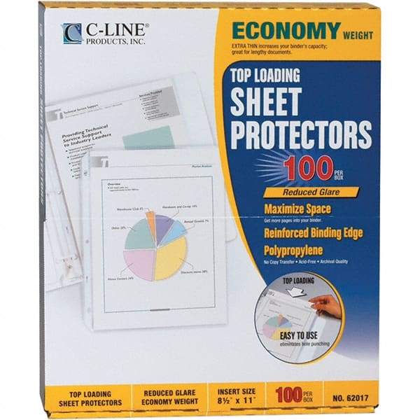 C-LINE - 100 Piece Clear Sheet Protectors-Ring Binder - 11" High x 8-1/2" Wide - USA Tool & Supply