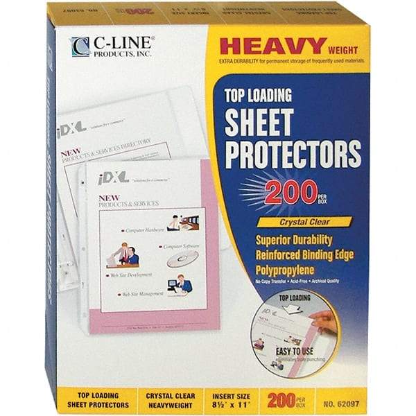 C-LINE - 200 Piece Clear Sheet Protectors-Ring Binder - 11" High x 8-1/2" Wide - USA Tool & Supply