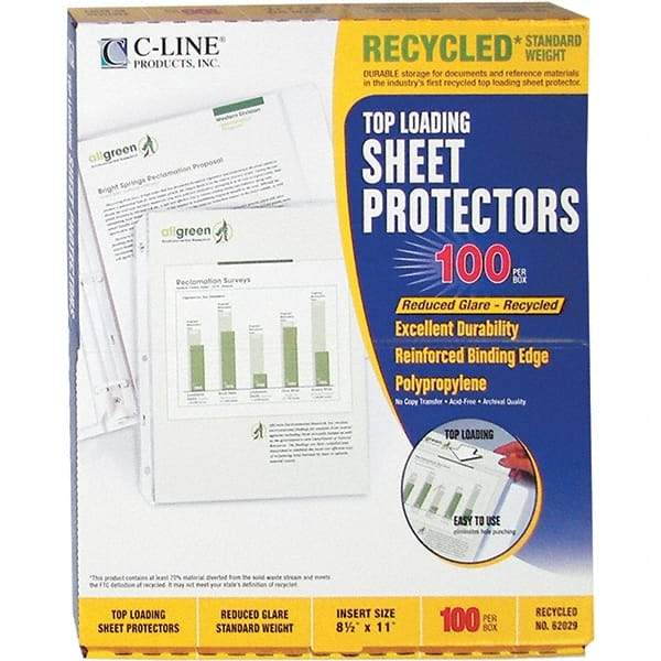 C-LINE - 100 Piece Clear Sheet Protectors-Ring Binder - 11" High x 8-1/2" Wide - USA Tool & Supply